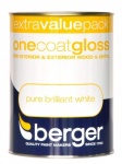 Berger One Coat Gloss White 1.25Ltr