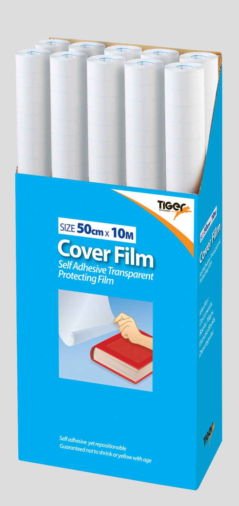 Tiger 50cm x 10M Book Coverfilm Self Adhesive Transparent Protecting Film