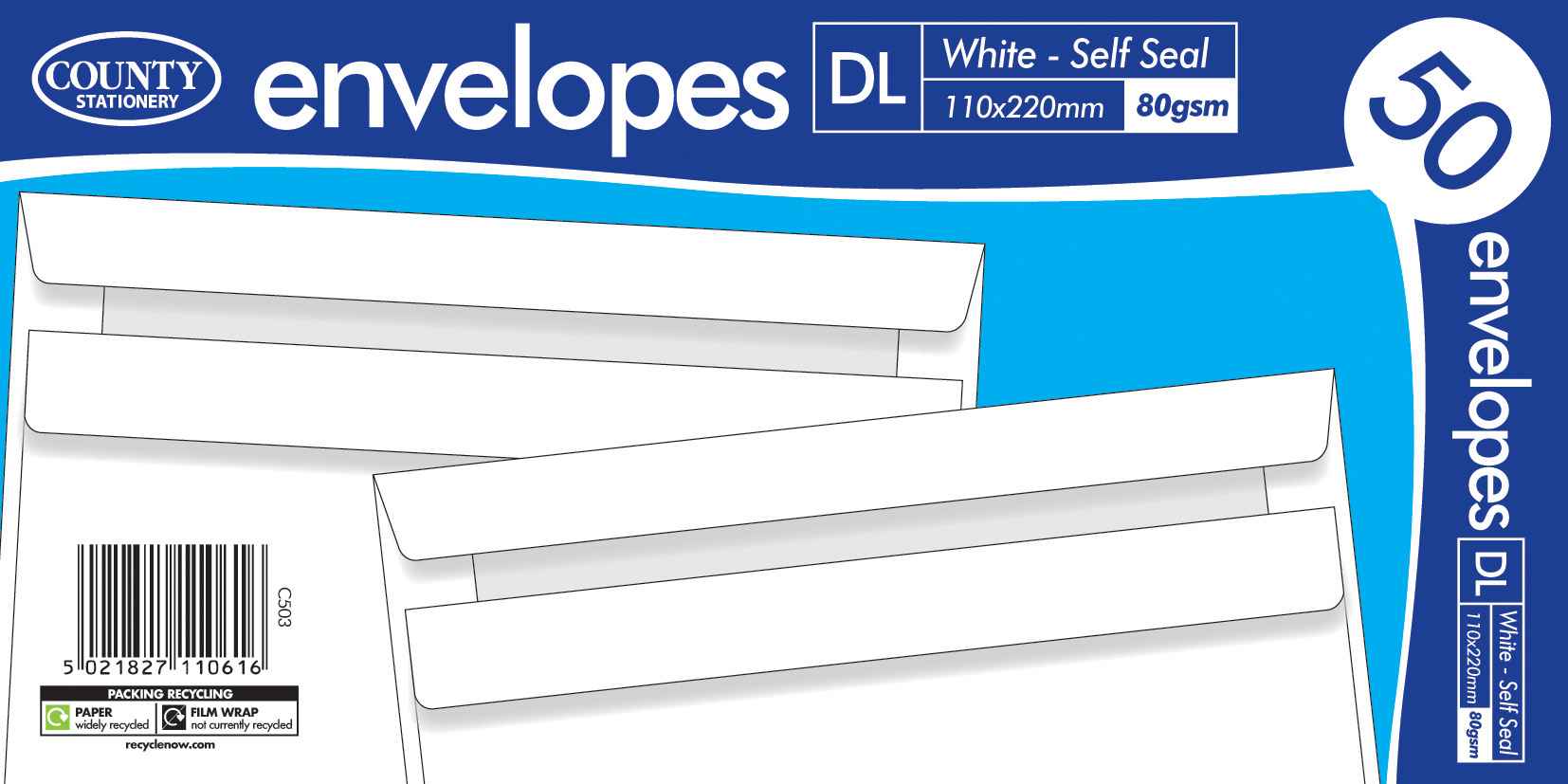 County 50 DL White self seal 110 x 220mm