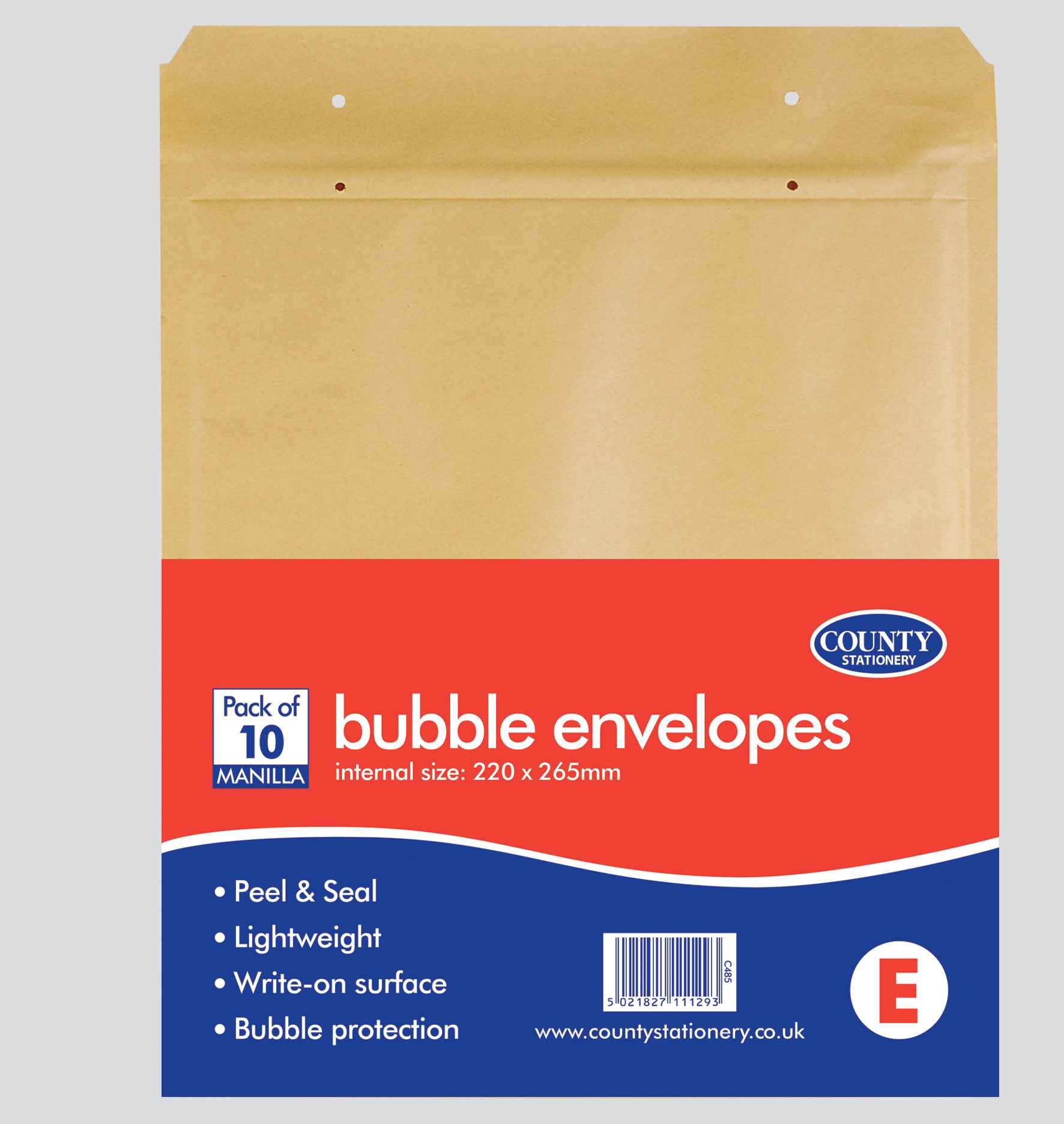 County Manilla Bubble Envelopes  - E 220 x 265mm