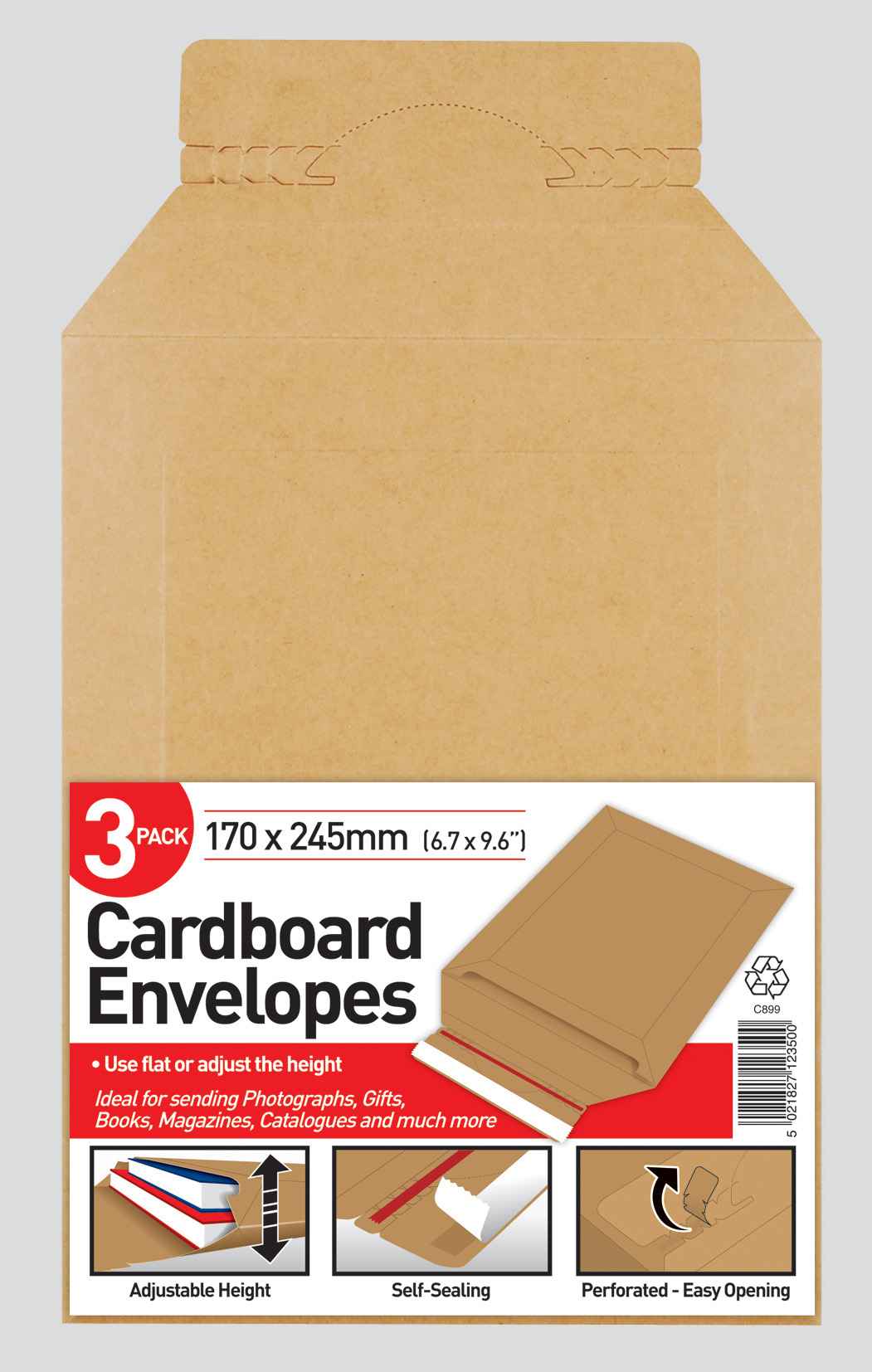Cardboard Envelopes 170 x 245mm Pack of 3
