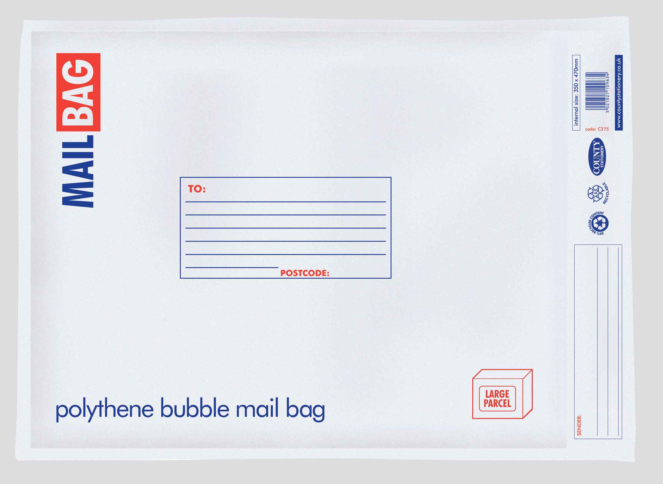 County Polythene Bubble Bags - Ex Large 350mm x 470mm