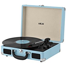 Akai Rechargeable Turntable in Faux Blue Leather Case