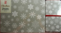 Placemat & Coaster set Christmas Snowflakes  10 X 10CM & 25 X 25CM Pack of 6
