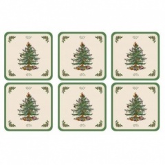 Placemat & Coaster set Christmas Tree 10 X 10CM & 25 X 25CM Pack of 6