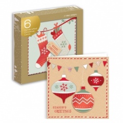 6 HANCRAFTED CARDS- STOCKINGS & BAUBLES