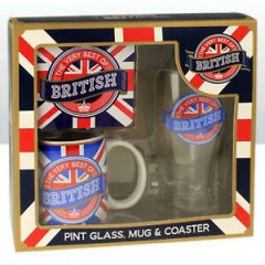 British Pint Glass Mug and Coaster set