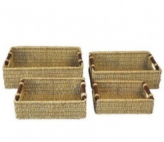 S/4 Seagrass Baskets Wood Hand
