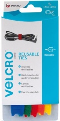 VELCRO Brand ONE-WRAP Reusable Ties, 12mm x 20cm - Multi-Colour, Pack of 5