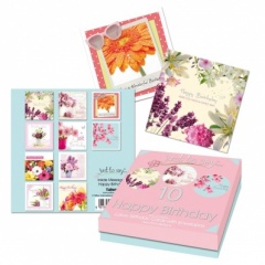 10 Mixed Floral Birthday Cards in Keepsake Box