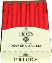 Prices Tapered Dinner Candle Unwrapped 50pk Red