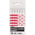 12 Red Strp/dot Bday Candle