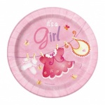 8 Pink Clothesline Baby Shower 7'' Plate