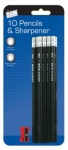 10 HB Pencils with Sharpener