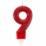 Glitter Birthday Candle Number 9 Red 7.6cm
