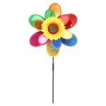 Plastic Windmill With 4 Spininng Sunflower Heads