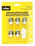 Rolson 6Pcs Removable Adhesive Chrome Hooks 61339