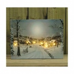 **** Kingfisher SNOWY TOWN SCENE CANVAS PRINT WITH FLICKERING LED [CANVAS4]
