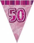 Pink Glitz 50 Flag Banner 9FT