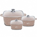 Tri-Star Supreme Die Cast Non Stick Marble Coating Square 6pc Set Casseroles