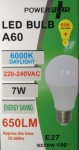 LED A60 7W 6000K E27 240V 650LM (3392-7W)