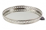 Large Oval Silver Votive Tea Light Candle Holder Tray Mirror Glass Plate 35cm