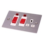 Red/Grey Flat Brushed Satin Stainless Steel  45A Cooker Swith & 13A Soc SS49W