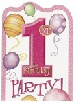 8 FIRST B'DAY PINK INVITATIONS
